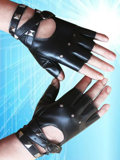 Hollow Out Fingerless Gloves with Belt - Image 6