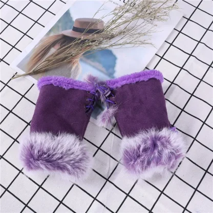 Adjustable Lace-up Half Gloves with Plush - Image 7
