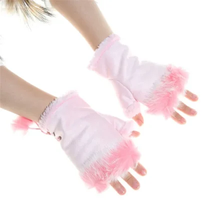 Adjustable Lace-up Half Gloves with Plush - Image 9