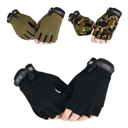 Motorcycle Fingerless Gloves with Camo Print - Image 2