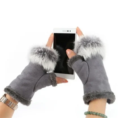 Adjustable Lace-up Half Gloves with Plush - Image 12