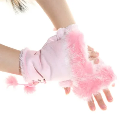 Adjustable Lace-up Half Gloves with Plush - Image 10