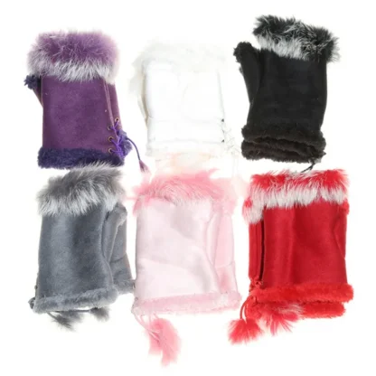 Adjustable Lace-up Half Gloves with Plush - Image 3