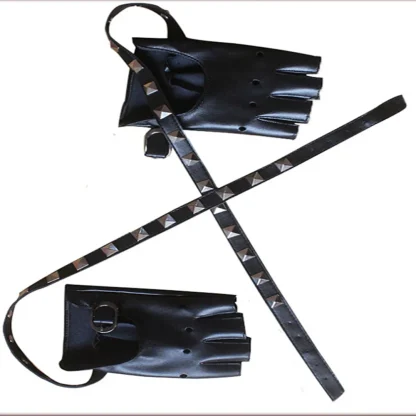 Hollow Out Fingerless Gloves with Belt - Image 3