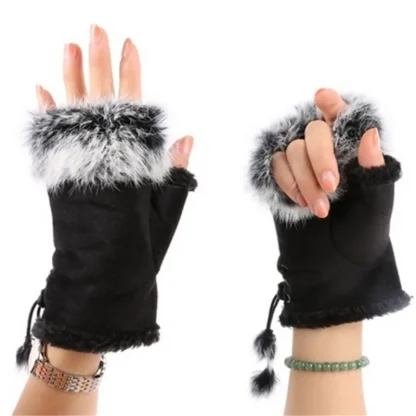 Adjustable Lace-up Half Gloves with Plush