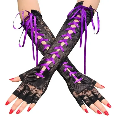 Lace Fingerless Glove with Lace-up Design - Image 3