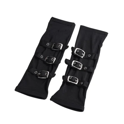 Black Fingerless Gloves with Buckle Decor - Image 5
