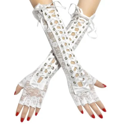 Lace Fingerless Glove with Lace-up Design - Image 2