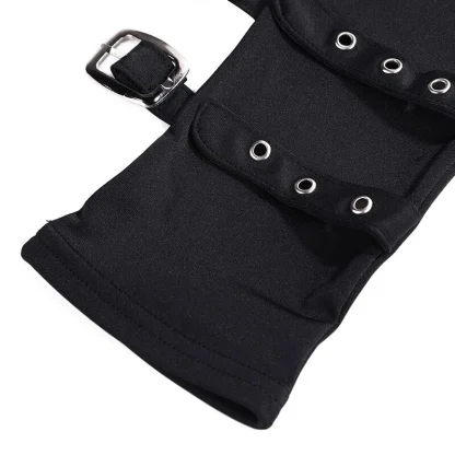 Black Fingerless Gloves with Buckle Decor - Image 4