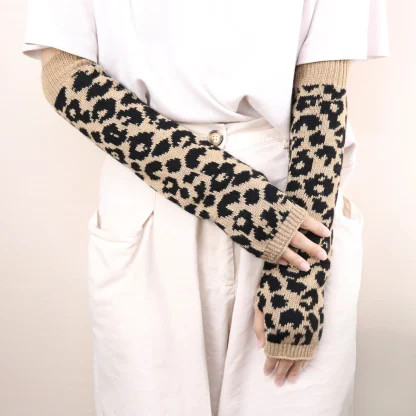 Knitted Solid Color Warmer Fingerless Gloves - Image 15