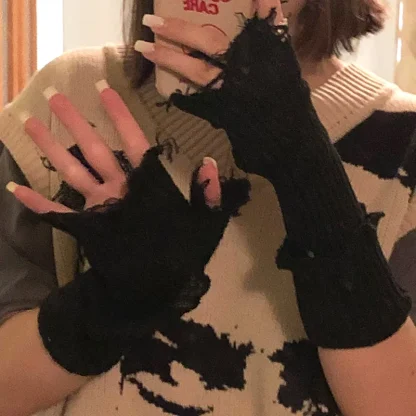 Distressed Long Half Finger Gloves - Image 8