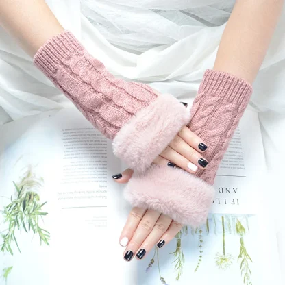 Solid Warmer Fingerless Gloves for Winter - Image 3