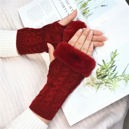 Solid Warmer Fingerless Gloves for Winter - Image 8