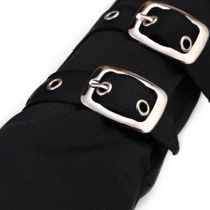 Black Fingerless Gloves with Buckle Decor - Image 3