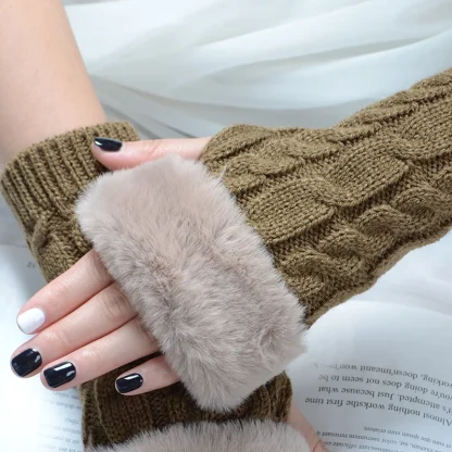 Solid Warmer Fingerless Gloves for Winter - Image 5