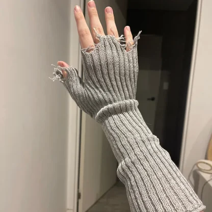 Distressed Long Half Finger Gloves - Image 7