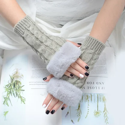 Solid Warmer Fingerless Gloves for Winter - Image 10