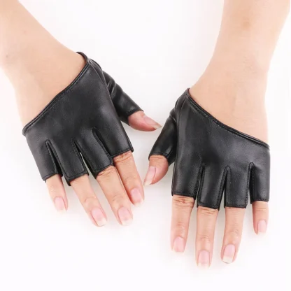 Faux Leather Gloves with Fingerless Design - Image 4