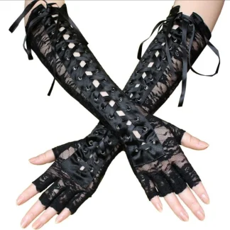 Lace Fingerless Glove with Lace-up Design