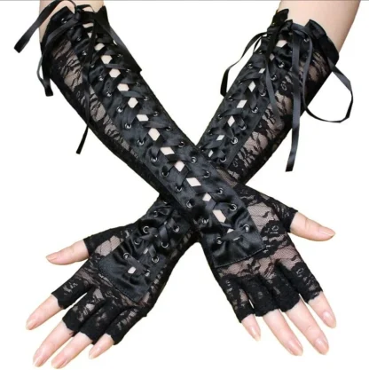 Lace Fingerless Glove with Lace-up Design