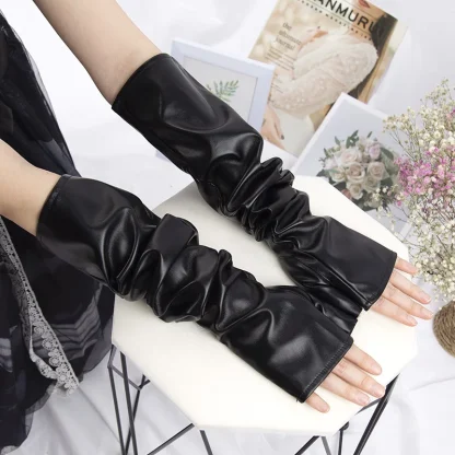 Sleek Black Long Fingerless Gloves - Image 2