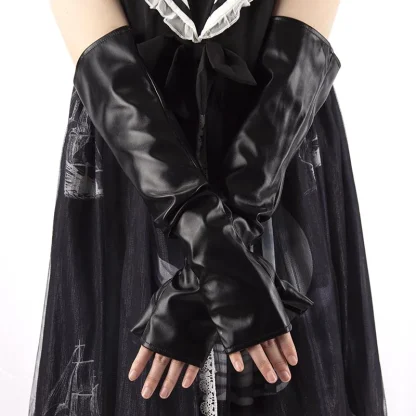 Sleek Black Long Fingerless Gloves - Image 4