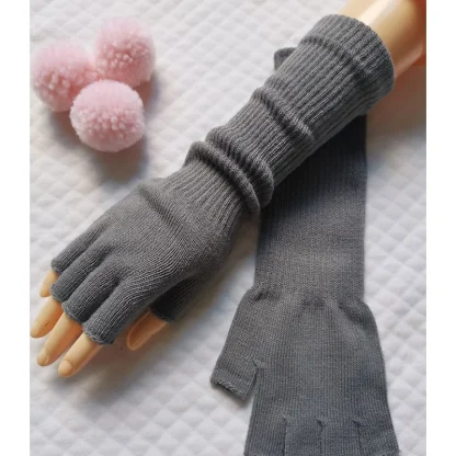 Long Knitted Half Finger Fitted Gloves - Image 4