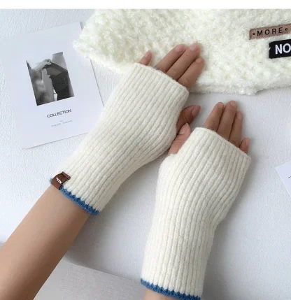 Knitted Solid Color Half Finger Gloves - Image 9