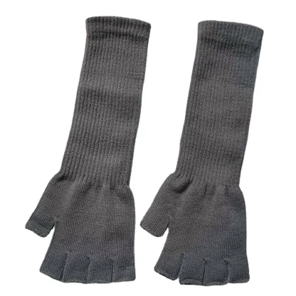 Long Knitted Half Finger Fitted Gloves - Image 5