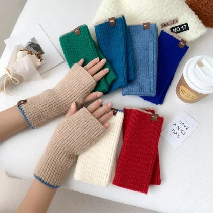 Knitted Solid Color Half Finger Gloves - Image 2