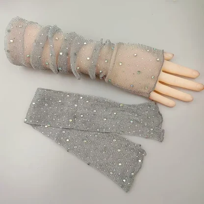 See-through Half Finger Gloves with Glitter Design - Image 6