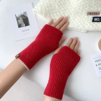 Knitted Solid Color Half Finger Gloves