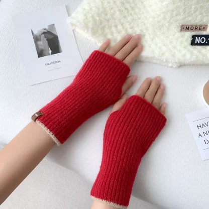 Knitted Solid Color Half Finger Gloves