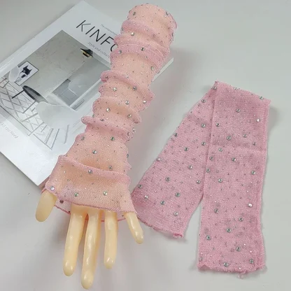 See-through Half Finger Gloves with Glitter Design - Image 9