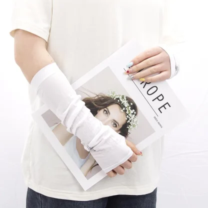 Elastic Long Fingerless Solid Gloves - Image 4