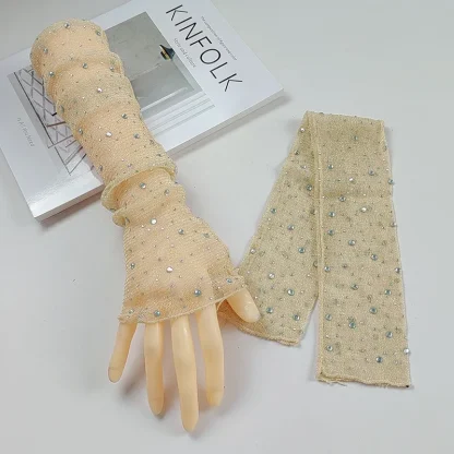 See-through Half Finger Gloves with Glitter Design - Image 5