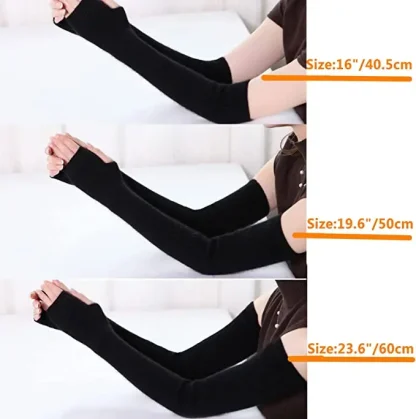 Knitted Solid Color Warmer Fingerless Gloves - Image 6