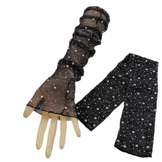 See-through Half Finger Gloves with Glitter Design
