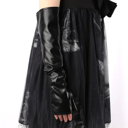 Sleek Black Long Fingerless Glovess - Image 2