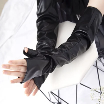 Sleek Black Long Fingerless Gloves - Image 8