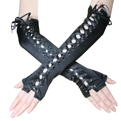 Lace Fingerless Glove with Lace-up Design - Image 4