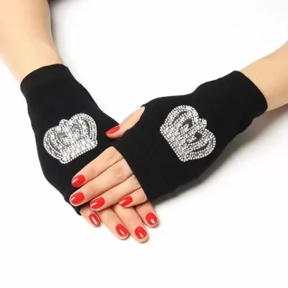 Black Half Finger Glove with Heart Pattern - Image 3