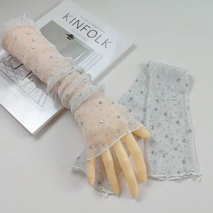 See-through Half Finger Gloves with Glitter Design - Image 4