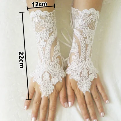 Sheer Lace Fingerless Gloves with Floral Design - Image 4