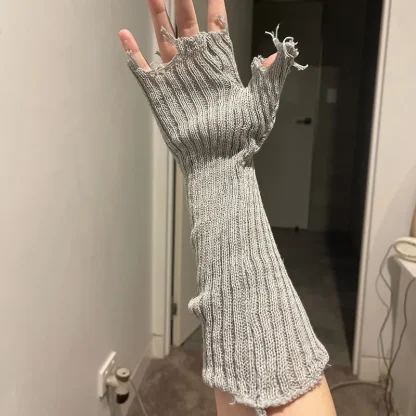 Distressed Long Half Finger Gloves - Image 3
