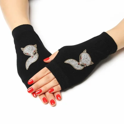 Black Half Finger Glove with Heart Pattern - Image 4