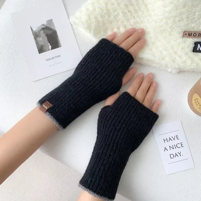 Knitted Solid Color Half Finger Gloves - Image 5