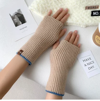 Knitted Solid Color Half Finger Gloves - Image 8
