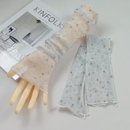 See-through Half Finger Gloves with Glitter Design - Image 10