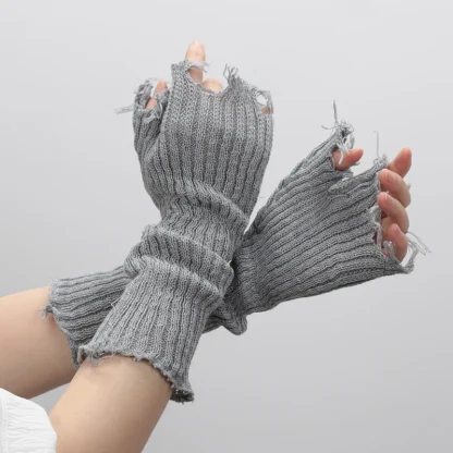 Distressed Long Half Finger Gloves - Image 5